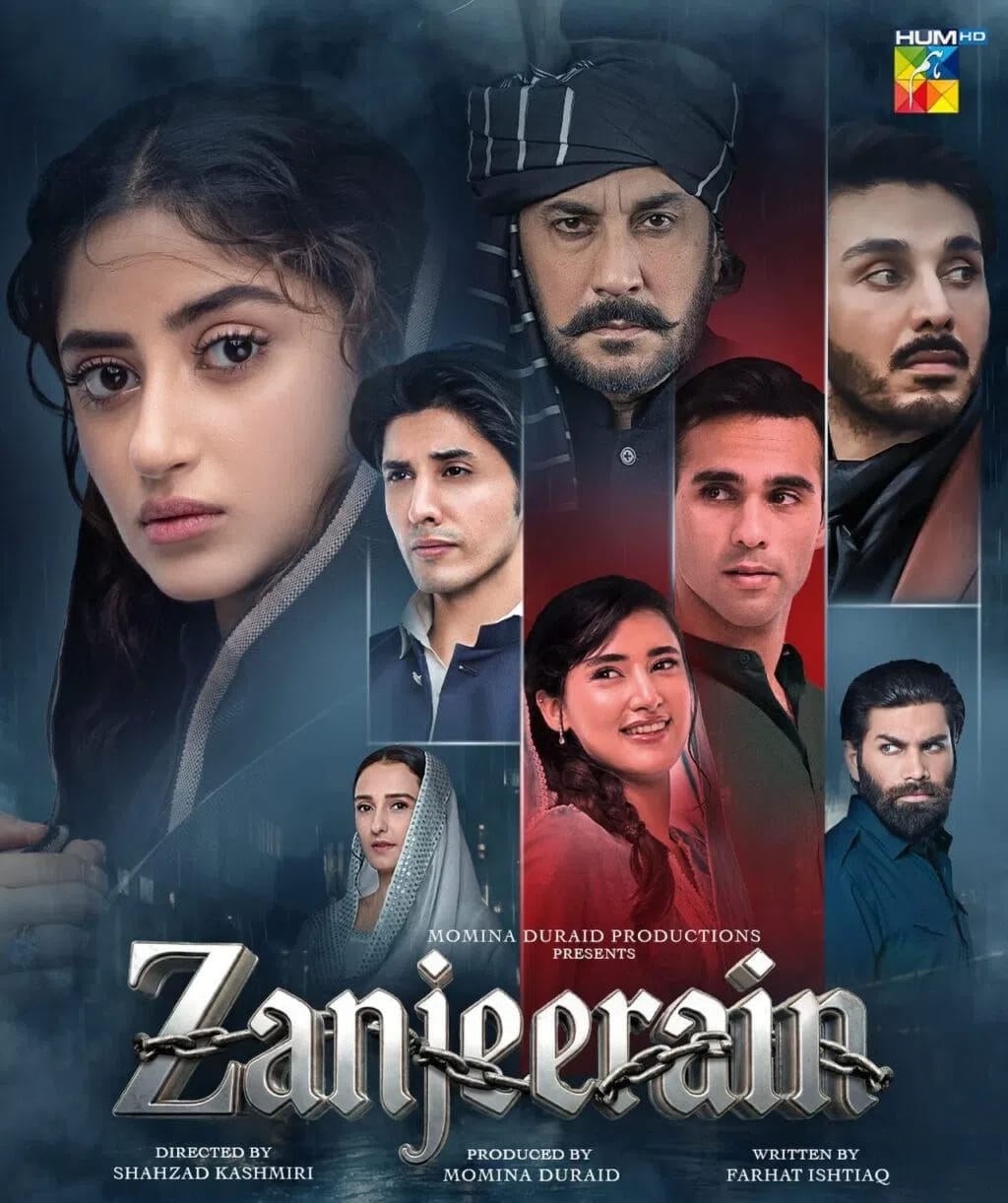 The 2026 HUM TV blockbuster drama series Zanjeerain, written by Farhat Ishtiaq and directed by Shahzad Kashmiri, follows an intricate web of rural romance, psychological thrills, and intense family politics set against a lush, mountainous backdrop. The plot centers on a volatile clash between tradition-bound families and power-hungry tribal rivals, forcing deeply flawed characters to break free from the metaphorical "chains" (zanjeerain) of social expectations, forced marriages, and hidden deceptions while trying to protect their loved ones from escalating violence and betrayal. This gripping narrative is brought to life by a powerhouse ensemble cast starring Sajal Aly as the resilient female lead Rabia, Ameer Gilani as Muddasir, and Danyal Zafar as Sar Buland, alongside a stellar supporting lineup that features Sahar Hashmi as Sher Bano, Ahsan Khan as Sherdil, Adnan Siddiqui as Zafran Khan, Samiya Mumtaz, and Momal Sheikh.