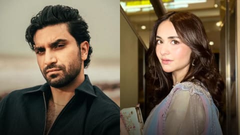 A side-by-side portrait featuring Pakistani actors Ahad Raza Mir and Yumna Zaidi. On the left, Ahad Raza Mir looks directly at the camera with a focused expression, showcasing styled wavy black hair, light stubble, and a textured dark zip-up shirt. On the right, Yumna Zaidi glances toward the side with a soft smile, styled in voluminous wavy brown hair and an elegant, embroidered pastel outfit. Ahad Raza Mir and Yumna Zaidi are officially set to share the screen for the first time in HUM TV's massive upcoming drama serial, Cafe Firaaq (also spelled Kaif-e-Firaaq), marking one of the most highly anticipated casting coups in recent Pakistani television history. This blockbuster project brings together two of the industry's most acclaimed powerhouses under the direction of Ali Hassan—the brilliant mind behind the hit series Fairytale—and is produced by the renowned Momina Duraid Productions. Masterfully penned by legendary novelist and screenwriter Hashim Nadeem Khan, who previously captivated global audiences with masterpieces like Parizaad and Khuda Aur Mohabbat, the narrative is described as an ambitious, poetic, and epic love story. The writer has teased that the plot intricately weaves around an Iranian girl, a physically and emotionally demanding role that Yumna Zaidi is currently preparing to portray. With cameras officially scheduled to start rolling in August 2026, the mega-serial is being fast-tracked for a highly anticipated prime-time television premiere slated for late 2026 or early 2027.