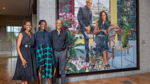 Barack and Michelle Obama have unveiled a new joint portrait, "The Obamas: Springing Forth" (2026), commissioned by the Obama Foundation and created by Njideka Akunyili Crosby for the Obama Presidential Center in Chicago. The painting, which the Obamas personally previewed on June 14, 2026, will be permanently displayed in the center's public Hope and Change Lobby.