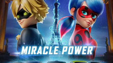 A promotional poster for the global "Miracle Power" campaign showcases a groundbreaking strategic partnership between the animated franchise Miraculous and electric vehicle manufacturer BYD, highlighting a joint venture to integrate sustainable mobility innovation into international premium content. Set against a dramatic night sky over Paris with a lightning-struck Eiffel Tower centered in the background, the visual features the series' iconic superheroes Cat Noir on the left and Ladybug on the right, both looking confidently ahead. Positioned boldly underneath them is the campaign title "MIRACLE POWER," while a fleet of five colorful, sleek BYD electric vehicles spans across the lower half of the frame, led by a prominent teal Denza Z9 model in the center. The top of the image sports the combined brand headers "Miraculous and BYD PRESENT," and the bottom anchors the scene with the forward-looking tagline, "CHARGE THE FUTURE, BE MIRACULOUS." The image shows a promotional poster for "Miracle Power," a brand collaboration campaign between the animated series Miraculous and the automotive manufacturer BYD Global.The top third features the stylized titles of the two partners, "Miraculous" and "BYD," sitting above the word "PRESENT". In the center, Cat Noir stands on the left and Ladybug on the right, framing a glowing blue, lightning-streaked Eiffel Tower against a deep twilight sky. The bold white title text "MIRACLE POWER" is placed horizontally across the middle of the graphic. Below the heroes, five different sleek electric vehicles from BYD and its sub-brands (including a prominent turquoise model with the license plate "DENZA Z9") are lined up across a reflective blue surface. The bottom of the layout displays the tagline "CHARGE THE FUTURE, BE MIRACULOUS" in clean, white uppercase typography, followed by a fine-print block of copyright and production credits.