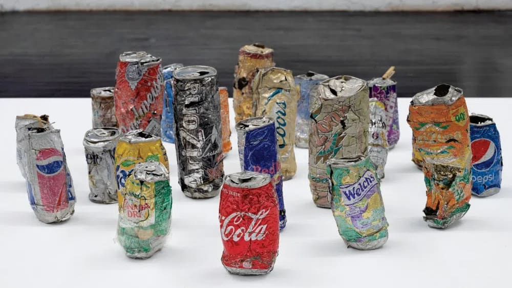 Nobutaka Aozaki's solo exhibition "Soda • Chips • Lottery • Cards" at Kai Matsumiya in New York City features sculptural works created from discarded bodega items and urban debris. Running from February 14 to March 28, 2025, the show reimagines found street cans, chip bags, and paper ephemera as artistic, high-value objects. 
