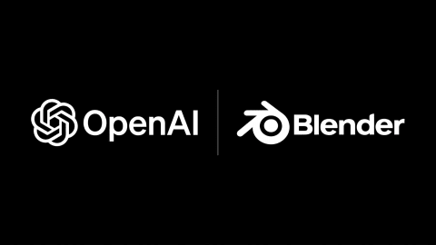 An official graphic showcasing the collaboration between OpenAI and Blender, featuring both company logos side by side on a clean black background separated by a thin vertical line.The image displays the stark white logos of two prominent technology organizations against a solid black backdrop. On the left side, the OpenAI logo is visible, consisting of its distinctive spiral-like icon followed by the word "OpenAI" in a clean sans-serif typeface. A thin, vertical gray dividing line separates it from the right side, which features the Blender logo—a stylized, circular eye-like icon with three radiating lines, followed by the word "Blender" in its characteristic bold font. The overall layout is minimalist and corporate, designed to visually represent a partnership, integration, or joint announcement between the artificial intelligence research laboratory and the open-source 3D computer graphics software.