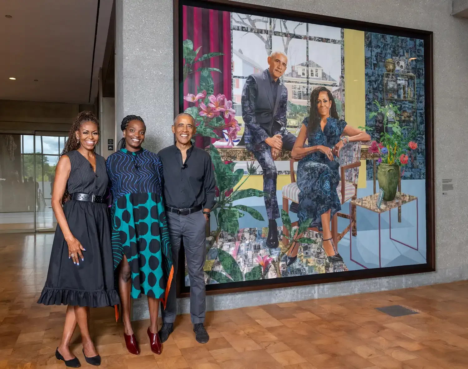 Barack and Michelle Obama have unveiled a new joint portrait, "The Obamas: Springing Forth" (2026), commissioned by the Obama Foundation and created by Njideka Akunyili Crosby for the Obama Presidential Center in Chicago. The painting, which the Obamas personally previewed on June 14, 2026, will be permanently displayed in the center's public Hope and Change Lobby.